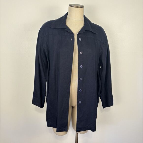 Jaeger Womens US 10 Made in Great Britain Black Linen Lagenlook Button Up Jacket - Picture 1 of 7